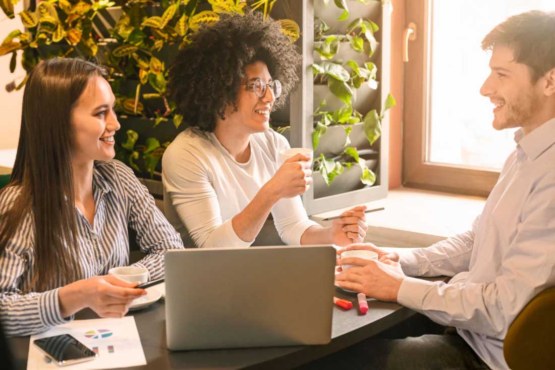 A team discussing employee engagement and productivity.