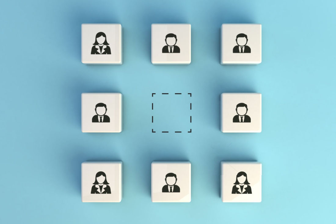 Blocks that represent employees with one missing to represent an idle employee.