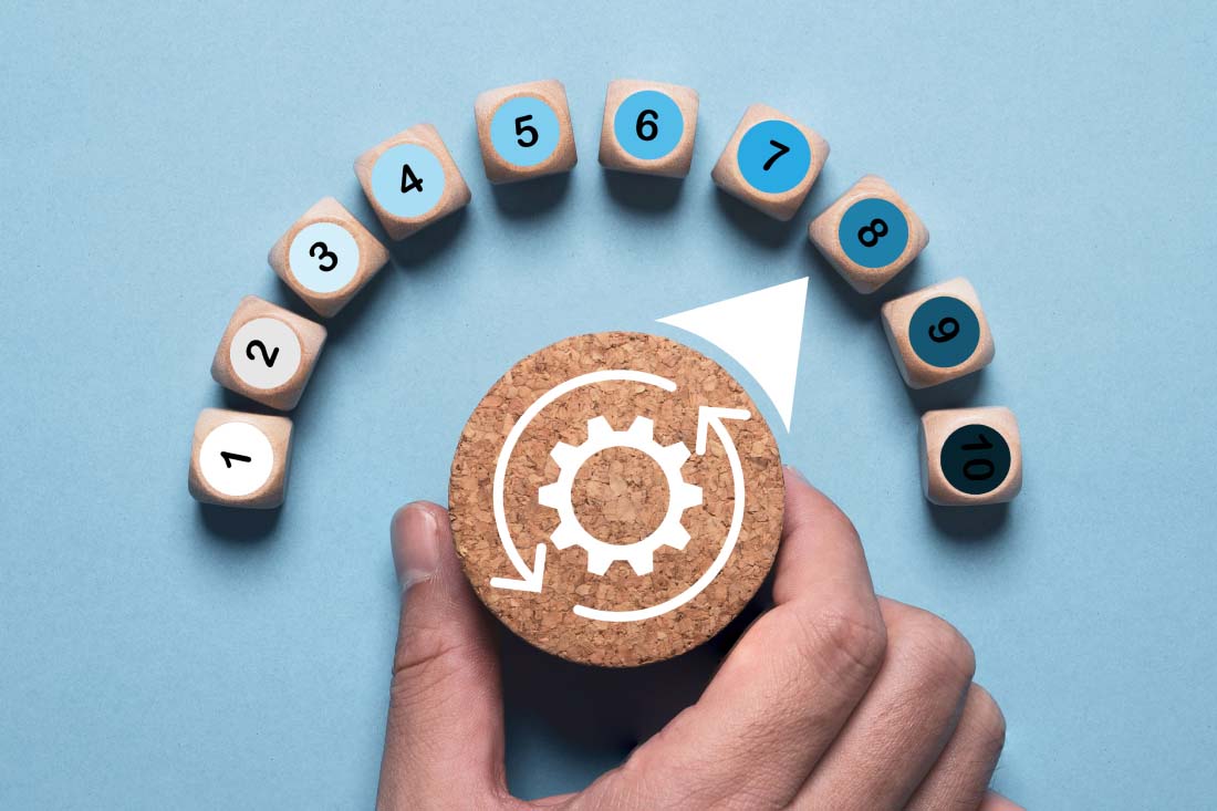 Turning a dial up to signal improving labor productivity.