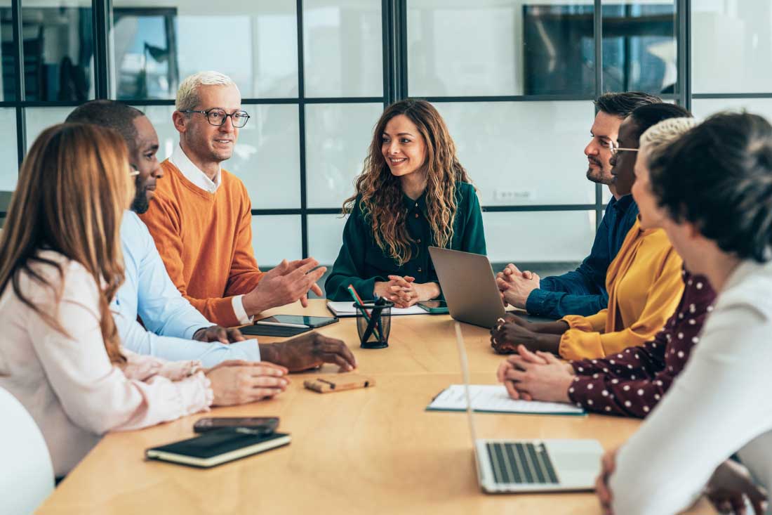 A staff productivity meeting.