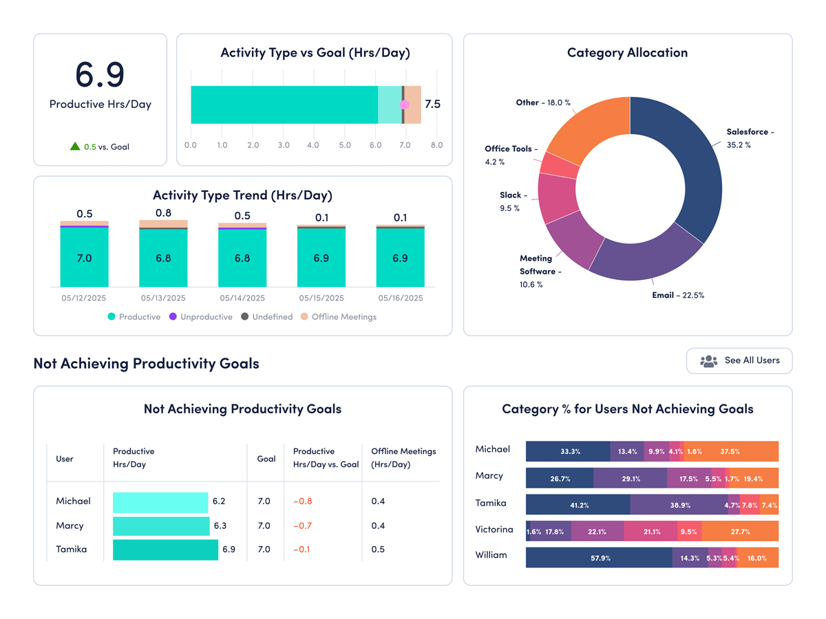 Dashboard showing productivity analytics